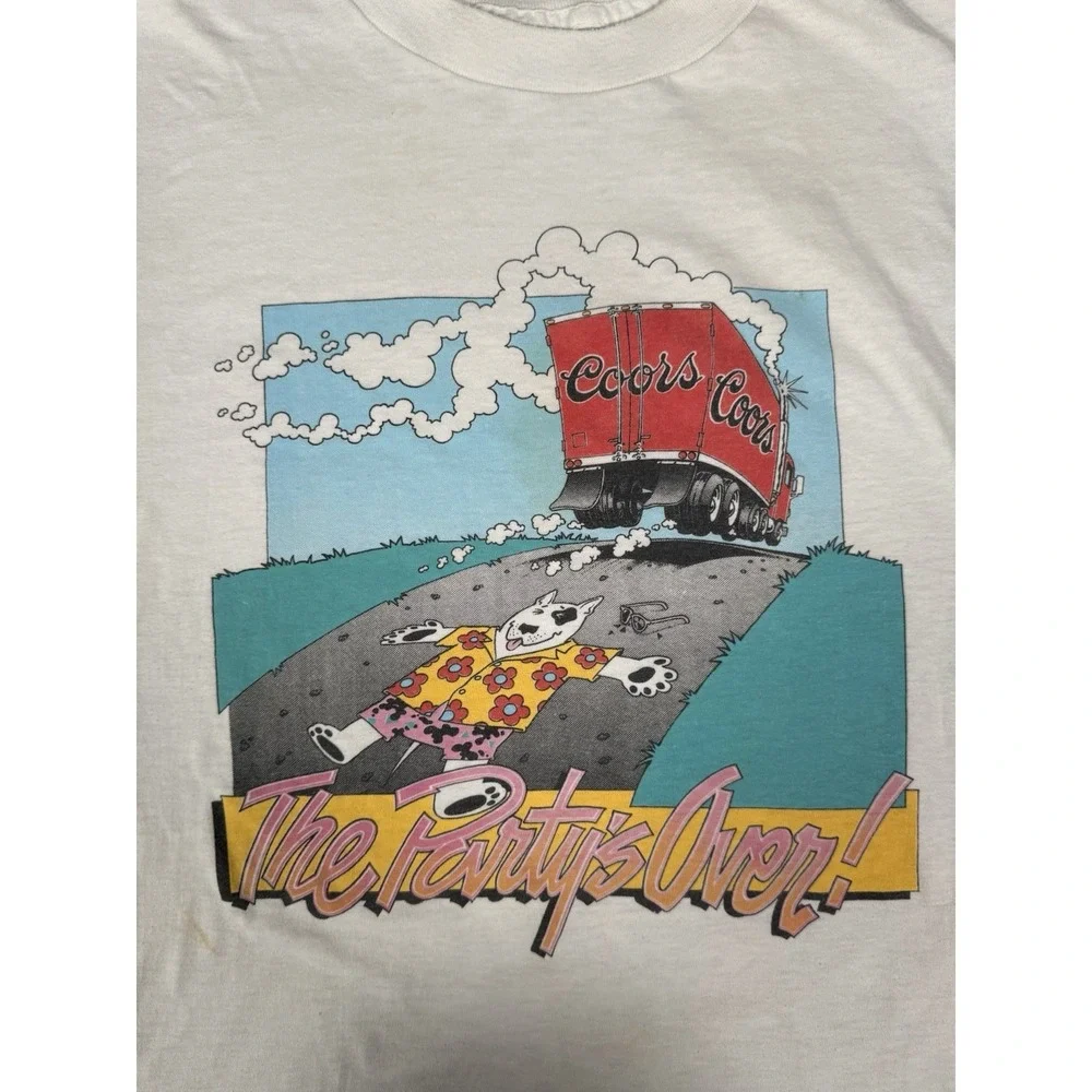 Vintage 80s Coors‎ Beer T Shirt Small Buffalo USA The Party's Over Graphic Rare